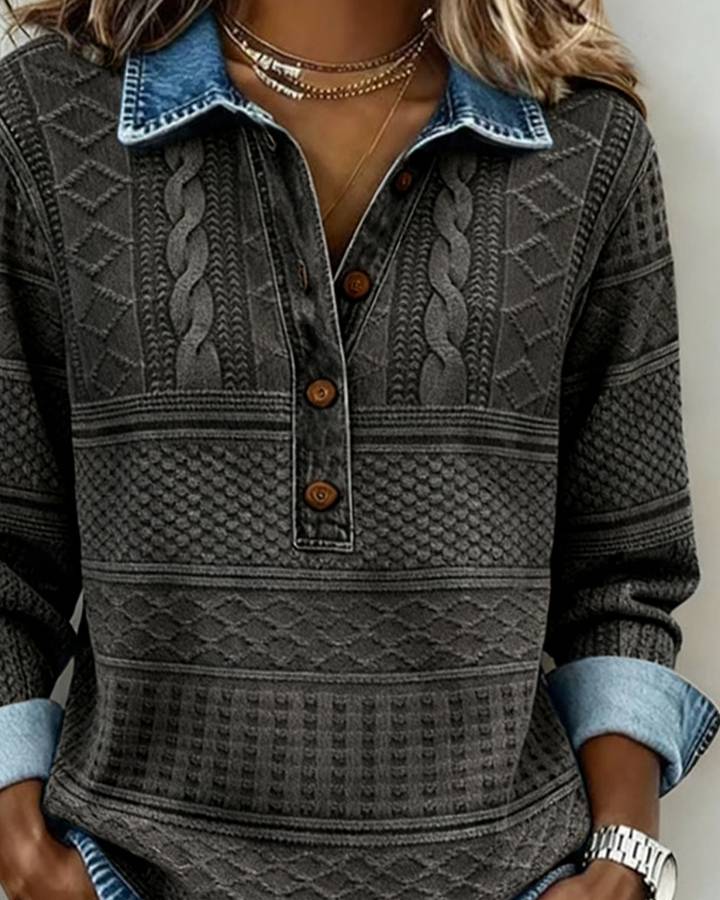 Loryn | Trendy Sweatshirt with Half Button and Collar