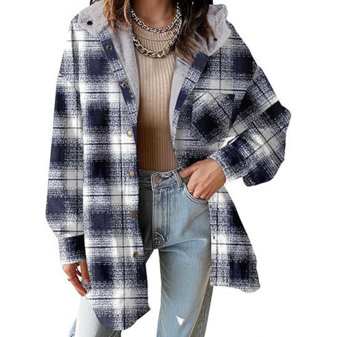 Tallulah Relaxed Fit Hooded Plaid Jacket – Cozy Layered Outerwear