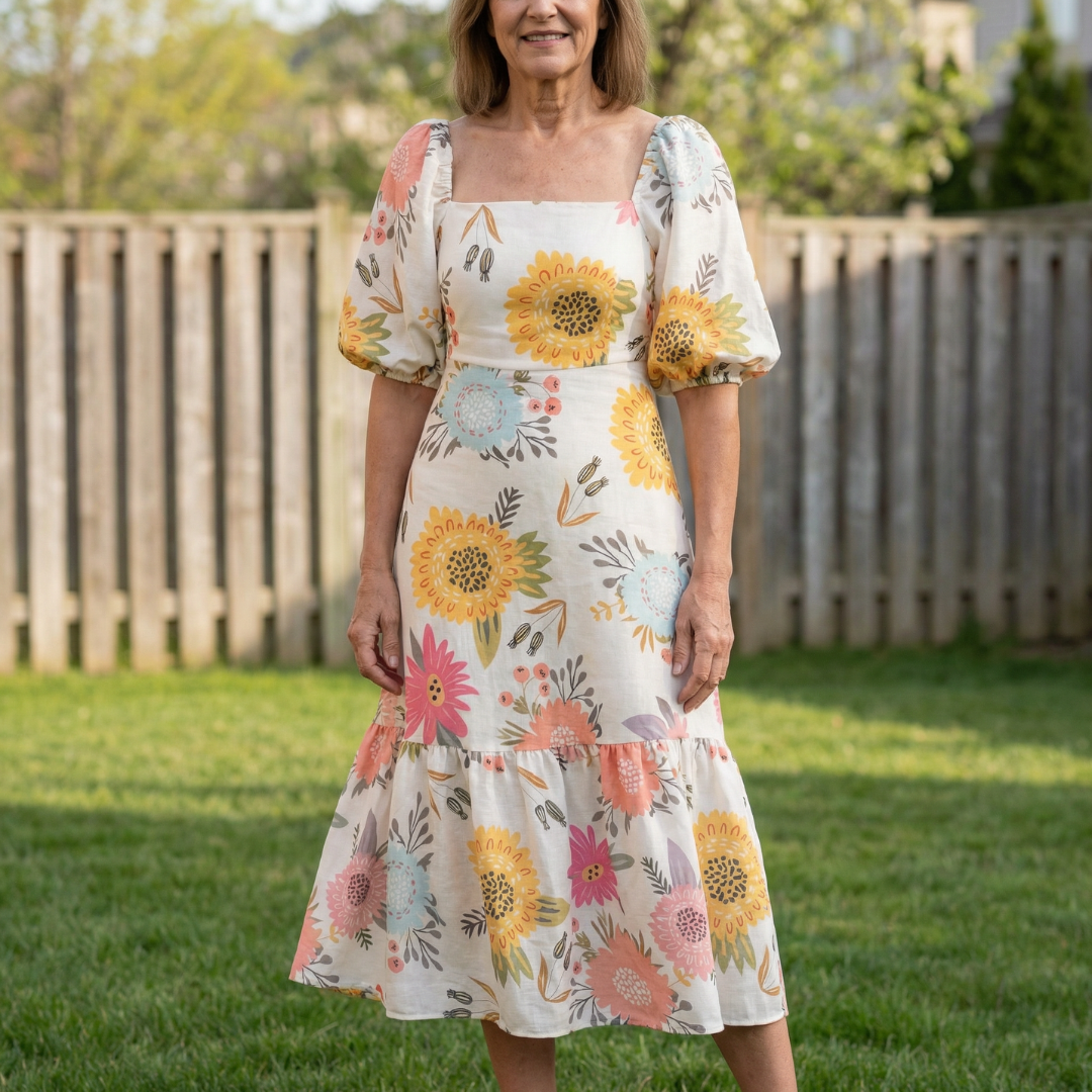 FABLE – ROMANTIC FLORAL MIDI WITH PUFF SLEEVES