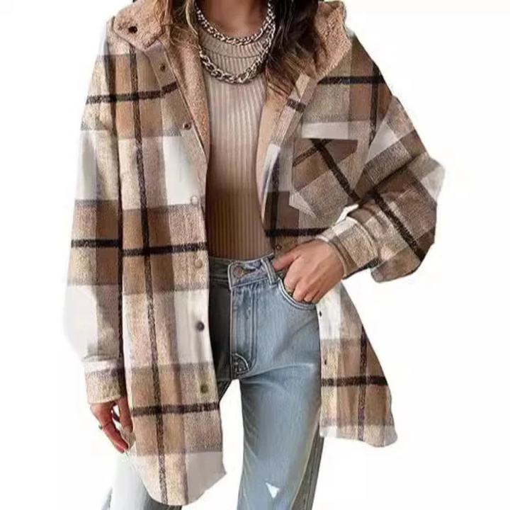 Tallulah Relaxed Fit Hooded Plaid Jacket – Cozy Layered Outerwear