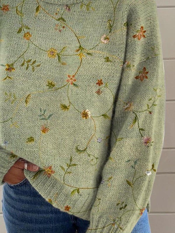 Elle | Floral pattern long-sleeve sweater