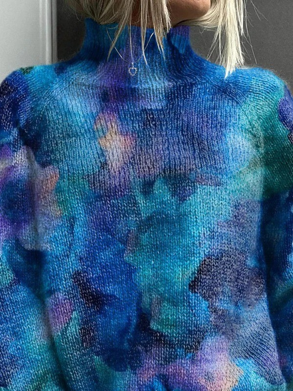 Elle | Abstract watercolor floral knit turtleneck sweater