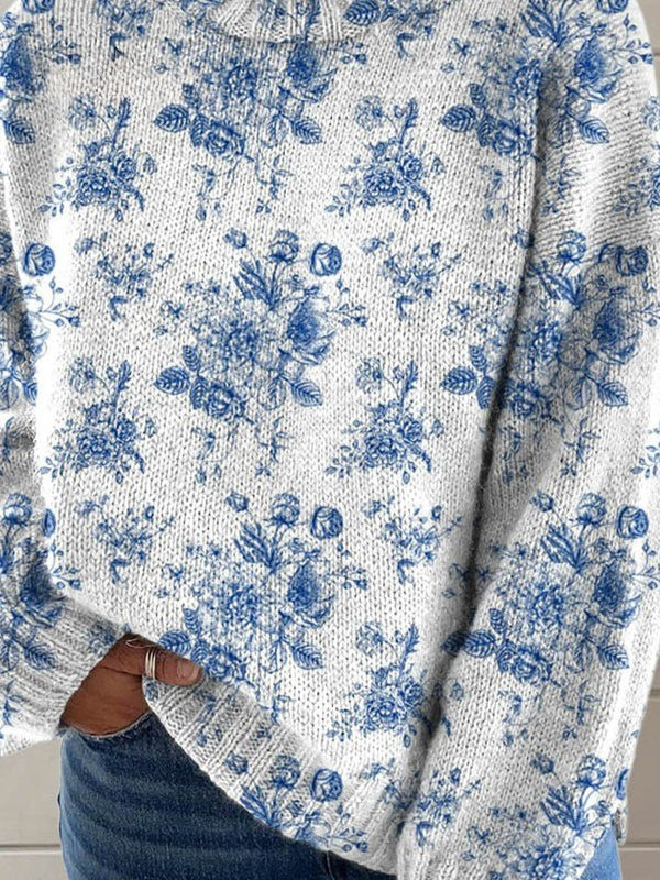 Elle | Artistic floral print turtleneck sweater