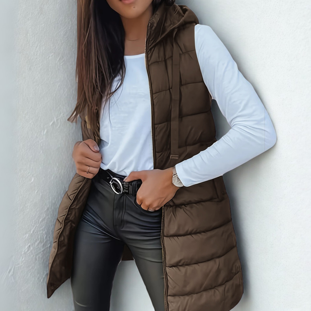 Black RAIN™ Hooded Long Lightweight Puffer Vest