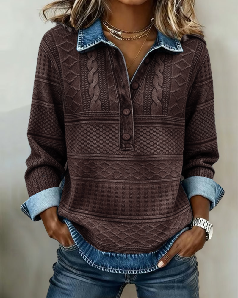 Loryn | Trendy Sweatshirt with Half Button and Collar