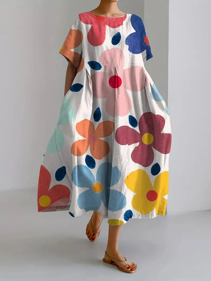 ELIANA | Midi Kjole med Blomsterprint i Afslappet Stil og Sommerkomfort til Colorrige Dage
