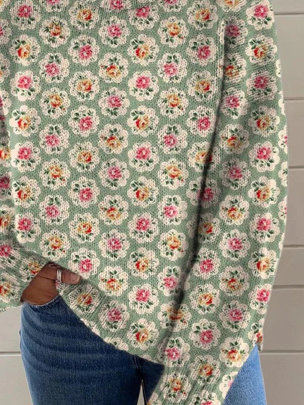 Elle | Floral print turtleneck sweater