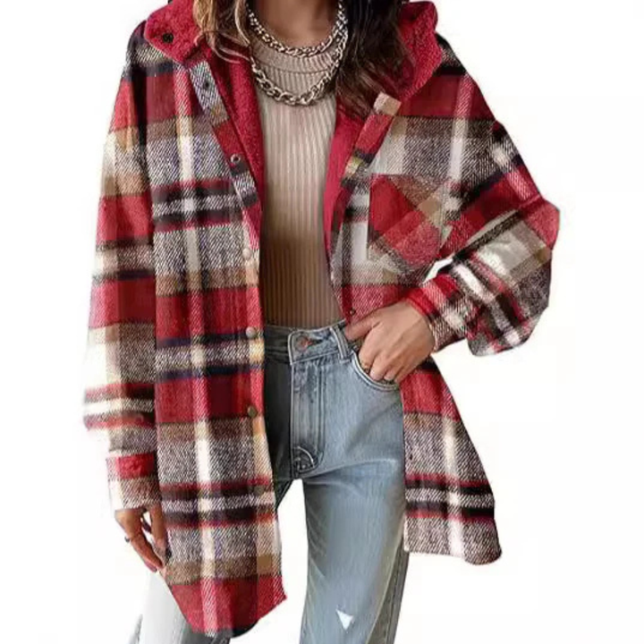 Tallulah Relaxed Fit Hooded Plaid Jacket – Cozy Layered Outerwear