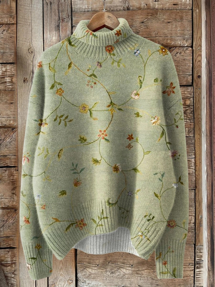 Elle | Vintage crochet turtleneck with floral print