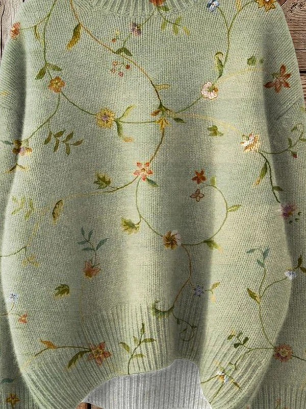 Elle | Vintage crochet turtleneck with floral print