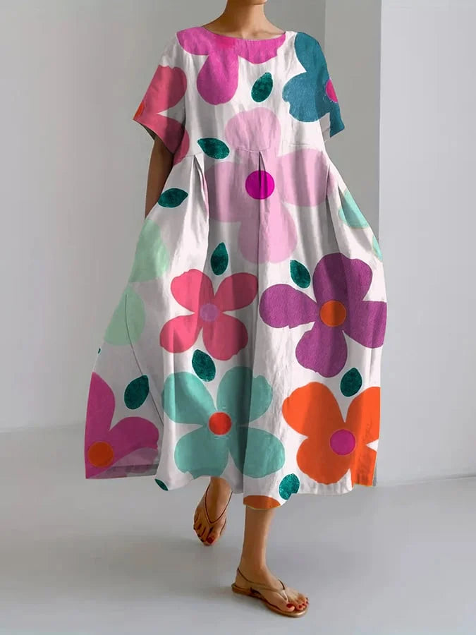 ELIANA | Midi Kjole med Blomsterprint i Afslappet Stil og Sommerkomfort til Colorrige Dage