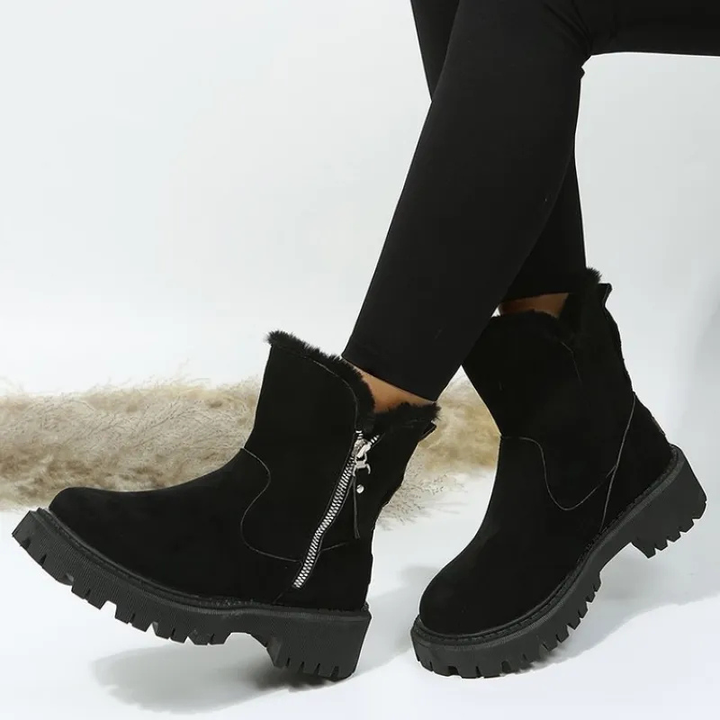 Diva Beige Suede-Like Ankle Boots with Plush Lining and Rubber Sole