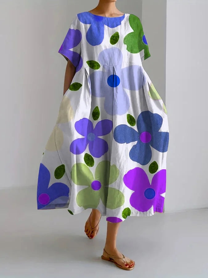 ELIANA | Midi Kjole med Blomsterprint i Afslappet Stil og Sommerkomfort til Colorrige Dage