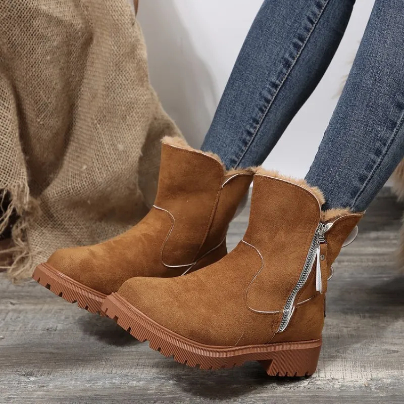 Diva Beige Suede-Like Ankle Boots with Plush Lining and Rubber Sole