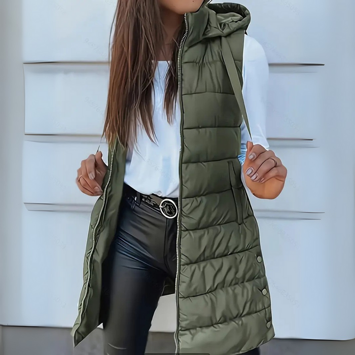 Black RAIN™ Hooded Long Lightweight Puffer Vest