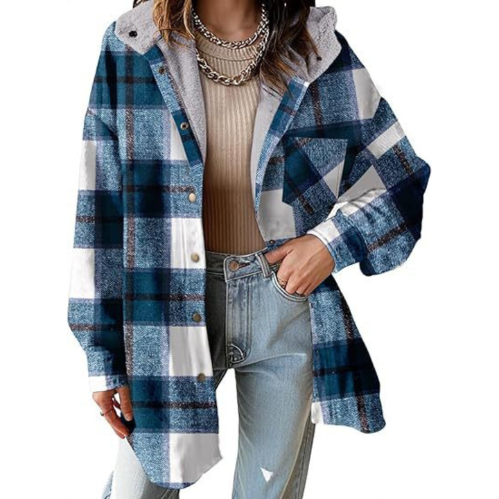 Tallulah Relaxed Fit Hooded Plaid Jacket – Cozy Layered Outerwear