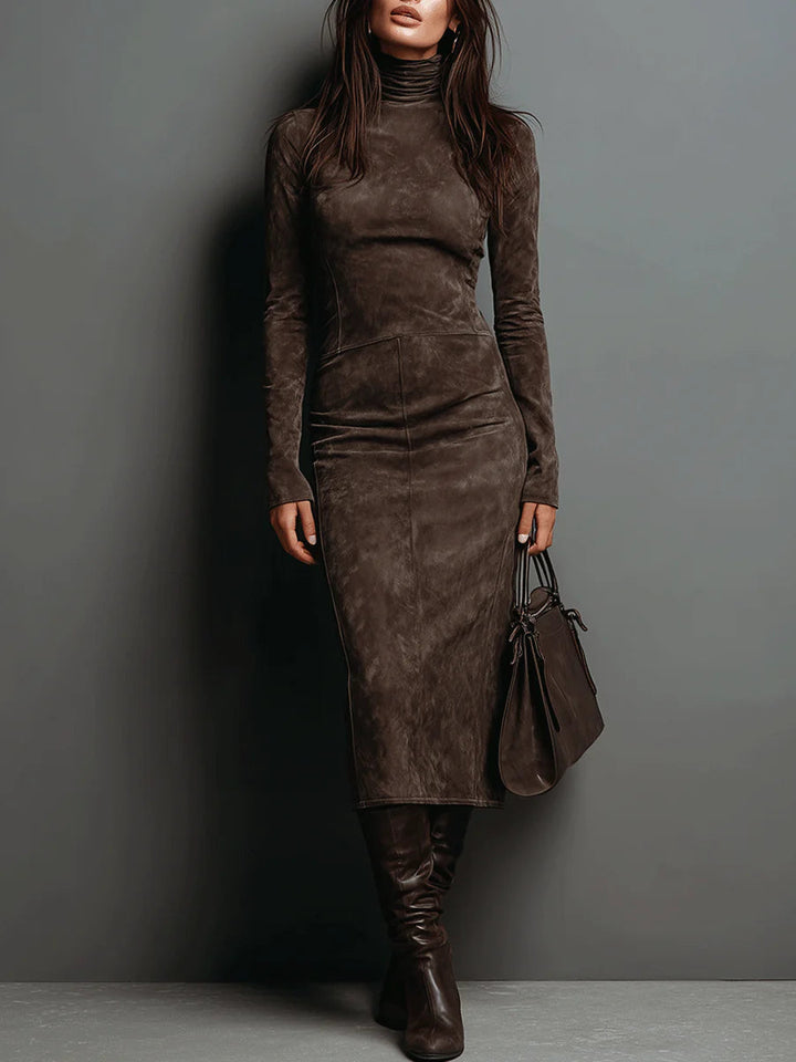 Lyra | High Neck, Suede Midi Dress
