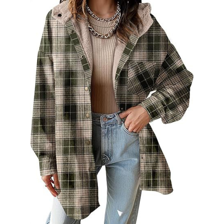 Tallulah Relaxed Fit Hooded Plaid Jacket – Cozy Layered Outerwear