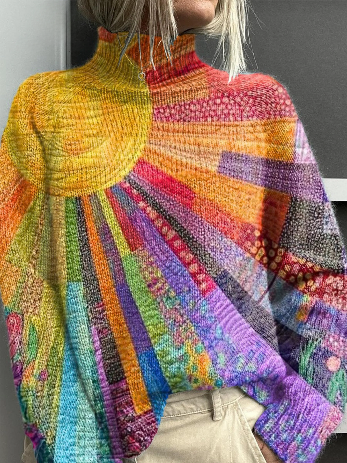 Elle | Colorful sun print turtleneck sweater