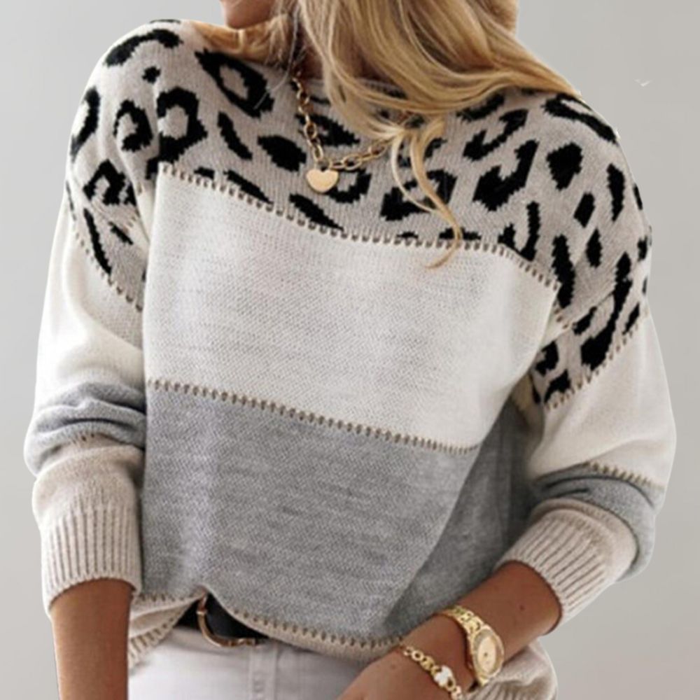 Eleanor™ | Leopard Accent Knit Sweater