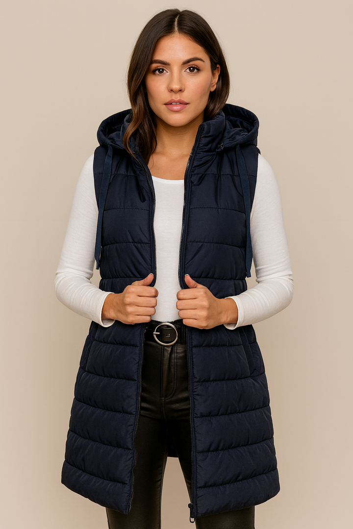 ELENA | CASUAL SLEEVELESS HOODED LONG PUFFER VEST