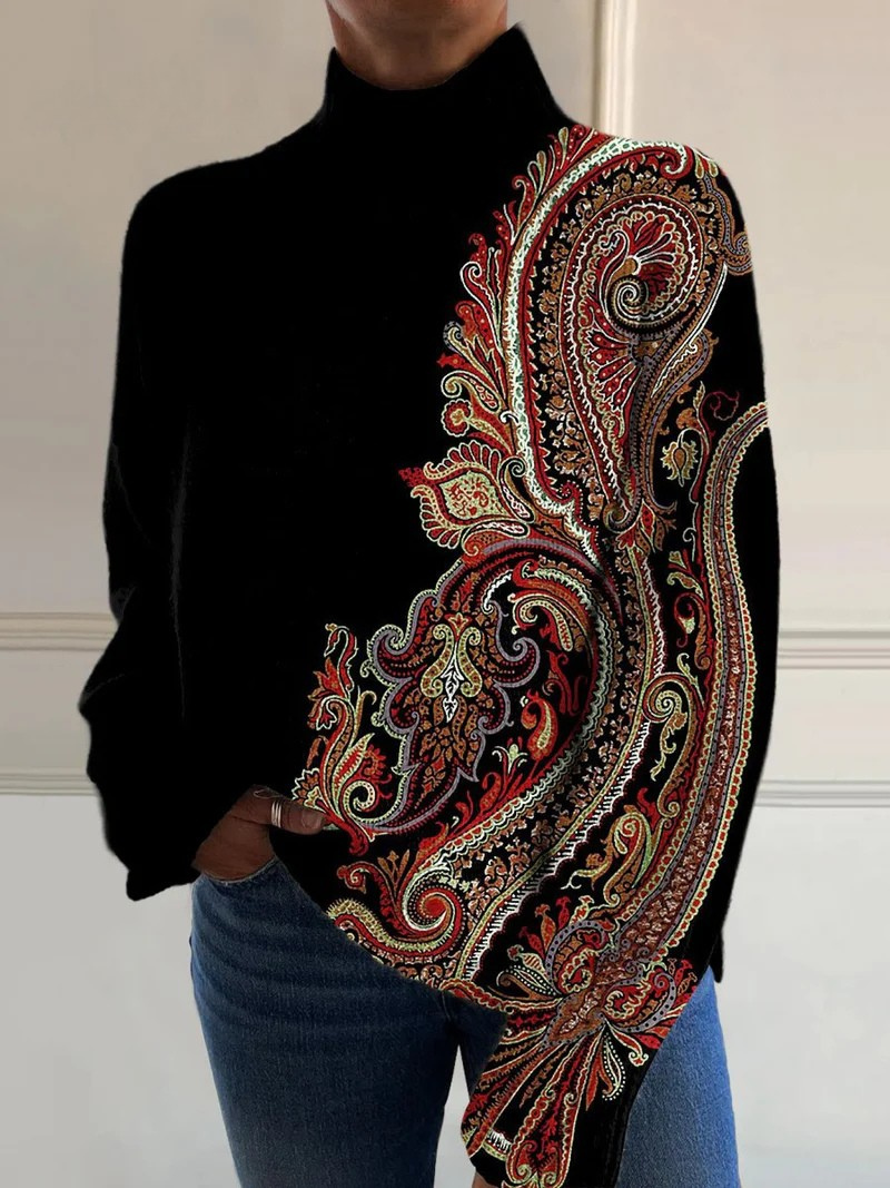 Elle | Retro pattern print turtleneck sweater