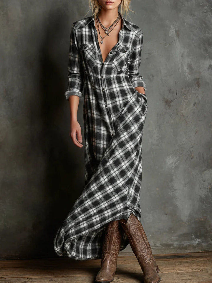 Hazel Blue™ Plaid Long Sleeve Maxi Dress