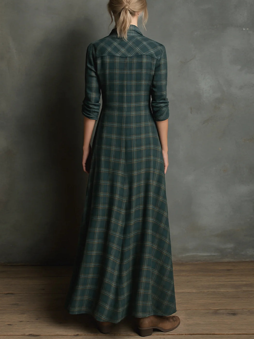 Hazel Blue™ Plaid Long Sleeve Maxi Dress
