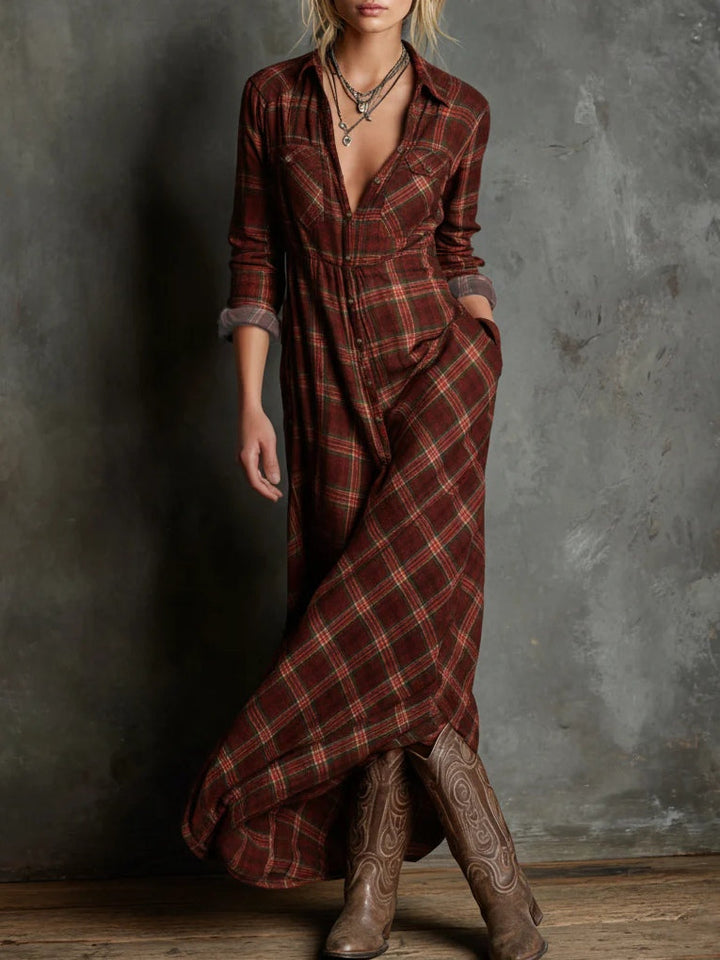 Hazel Blue™ Plaid Long Sleeve Maxi Dress
