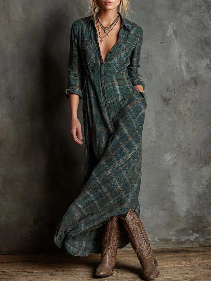Hazel Blue™ Plaid Long Sleeve Maxi Dress