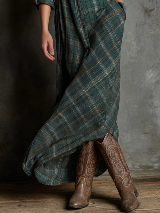 Hazel Blue™ Plaid Long Sleeve Maxi Dress