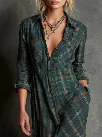 Hazel Blue™ Plaid Long Sleeve Maxi Dress