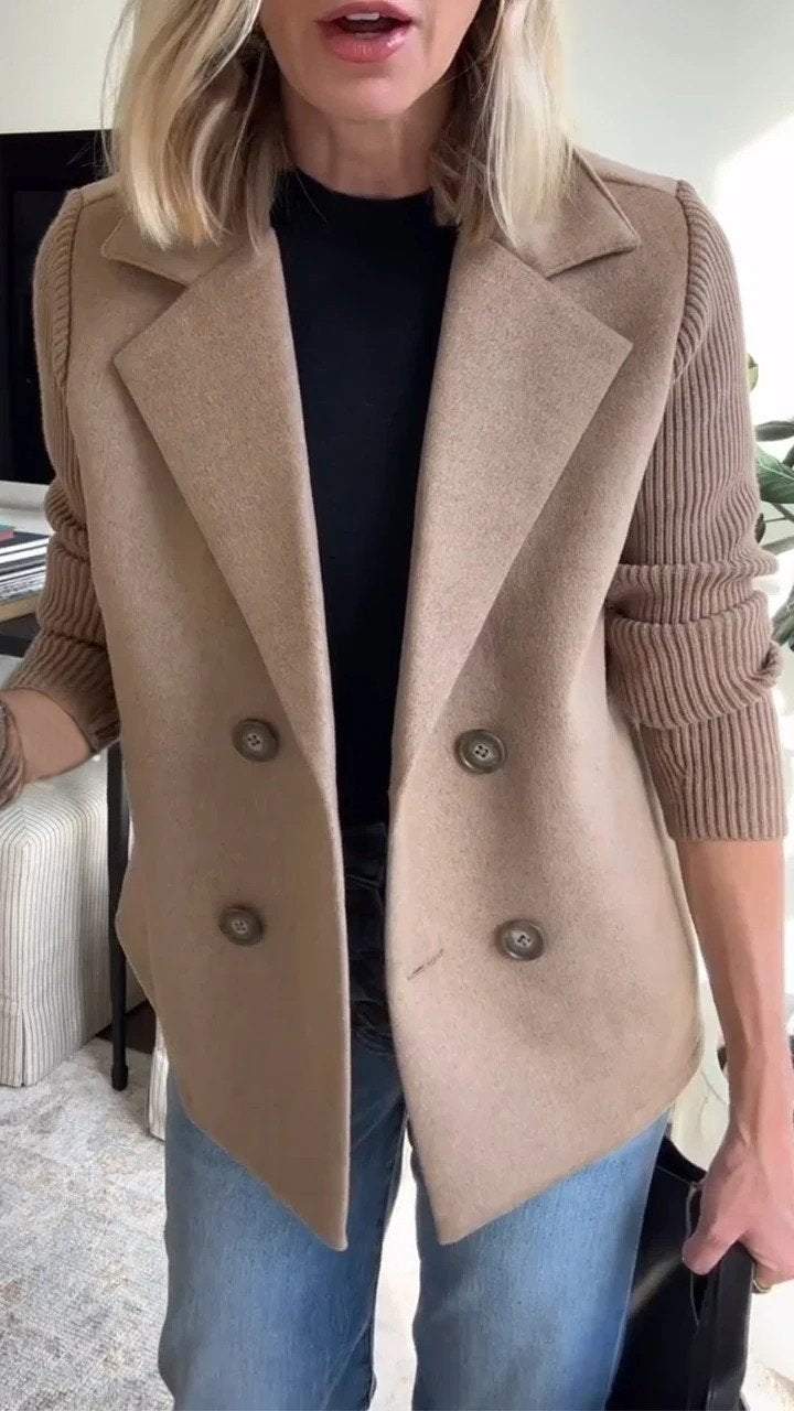 Amora - Elegant Knit-Sleeve Jacket