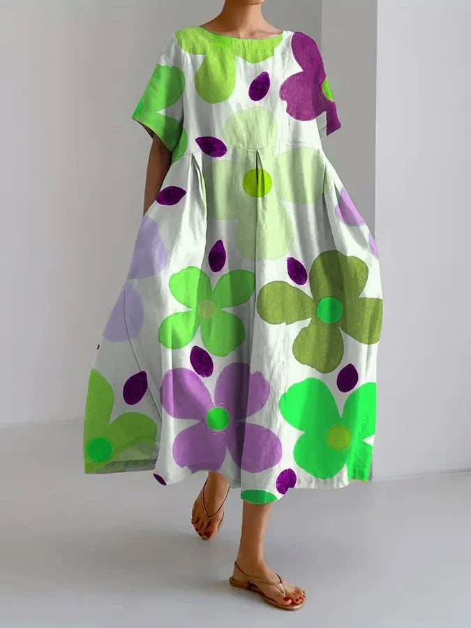 ELIANA | Midi Kjole med Blomsterprint i Afslappet Stil og Sommerkomfort til Colorrige Dage