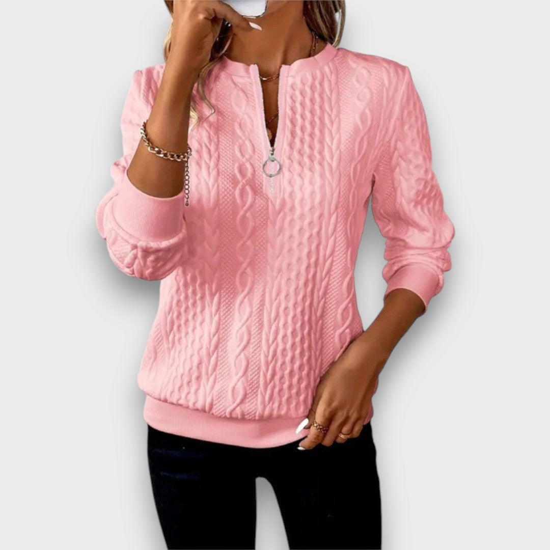 Nora™ - Cable-Knit Zip Front Sweater