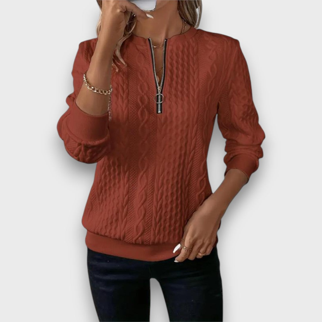 Nora™ - Cable-Knit Zip Front Sweater