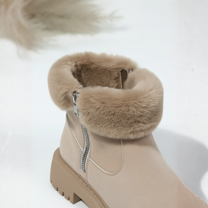 Diva Beige Suede-Like Ankle Boots with Plush Lining and Rubber Sole