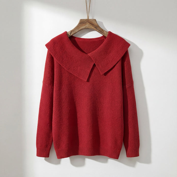 Cassidy Red Wool Blend Warm Sweater with Soft Collar