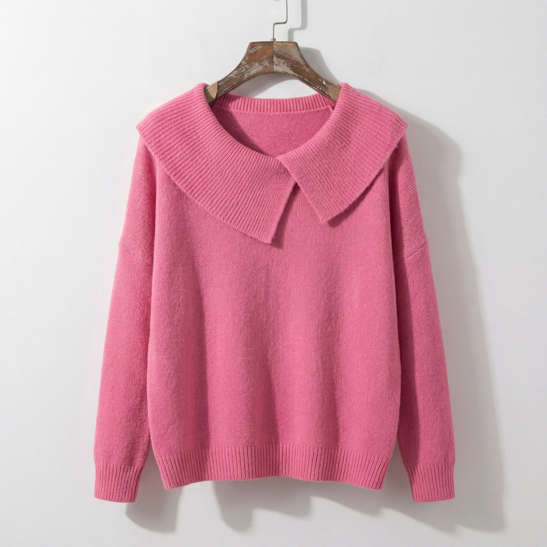 Cassidy Red Wool Blend Warm Sweater with Soft Collar