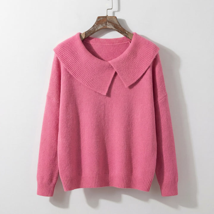 Cassidy Red Wool Blend Warm Sweater with Soft Collar